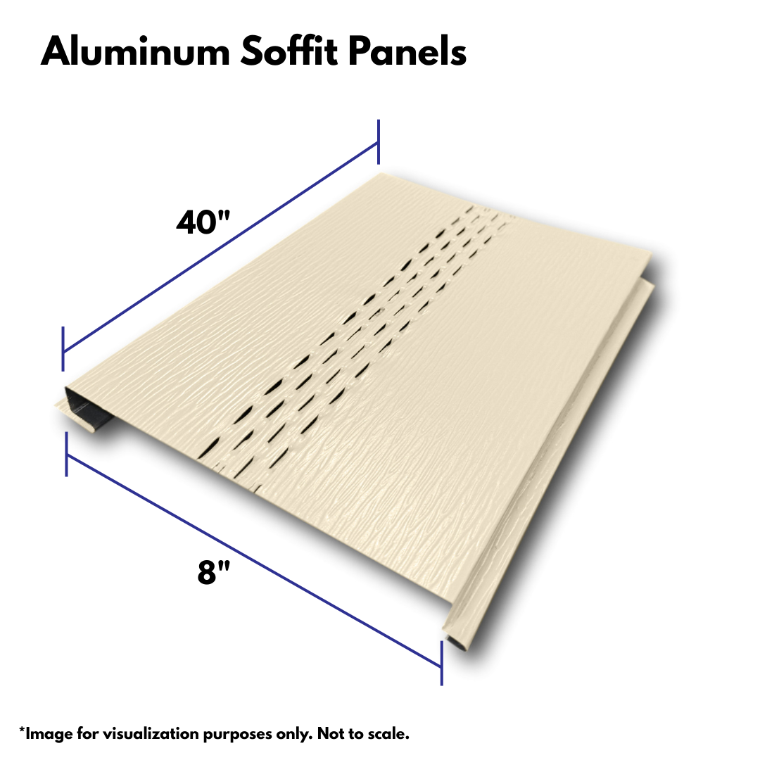 An infographic showing the dimensions of an Aluminum Soffit Panels.