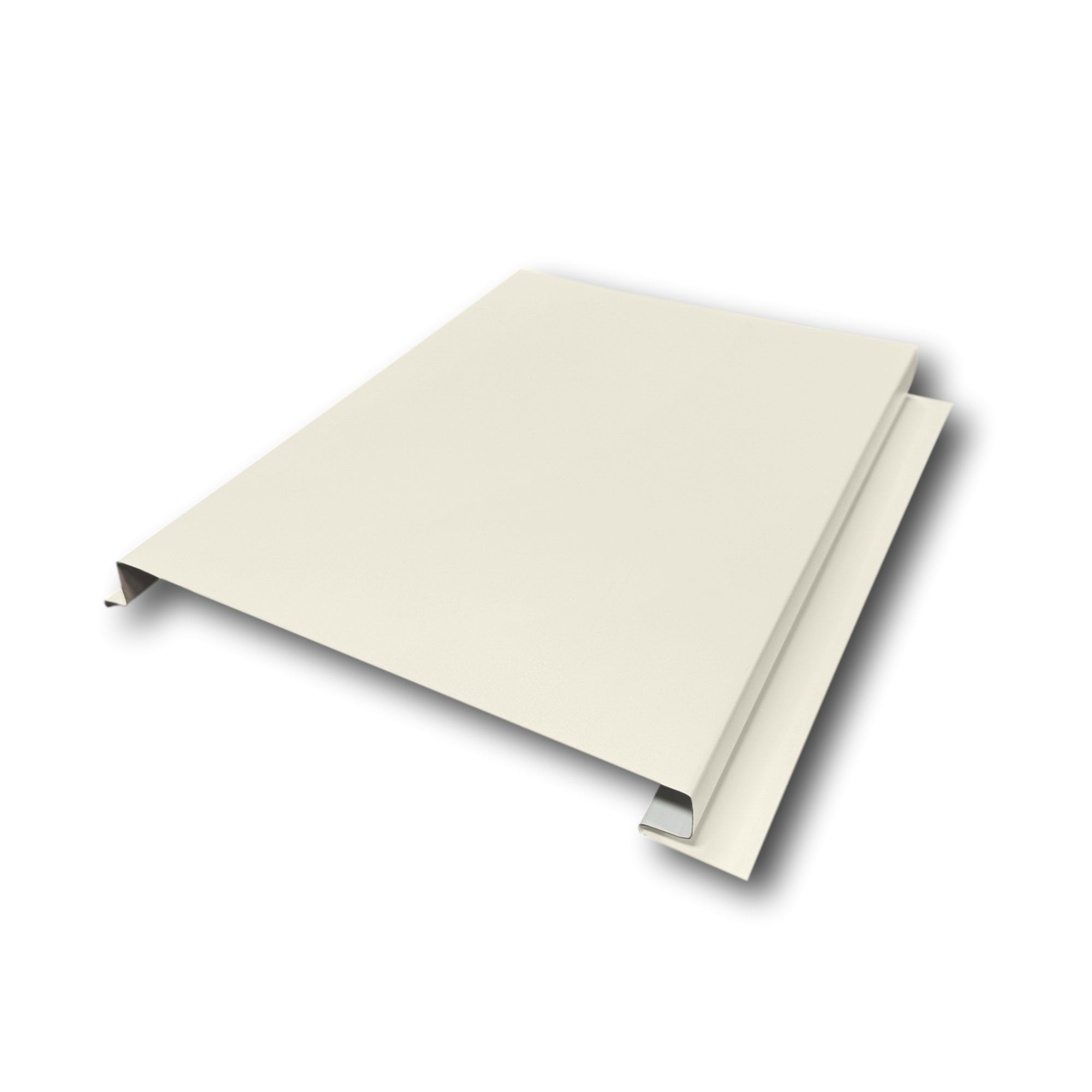 An Aluminum Soffit Panel on a white background that has a Smooth texture, a Solid design, and is Almond in color.