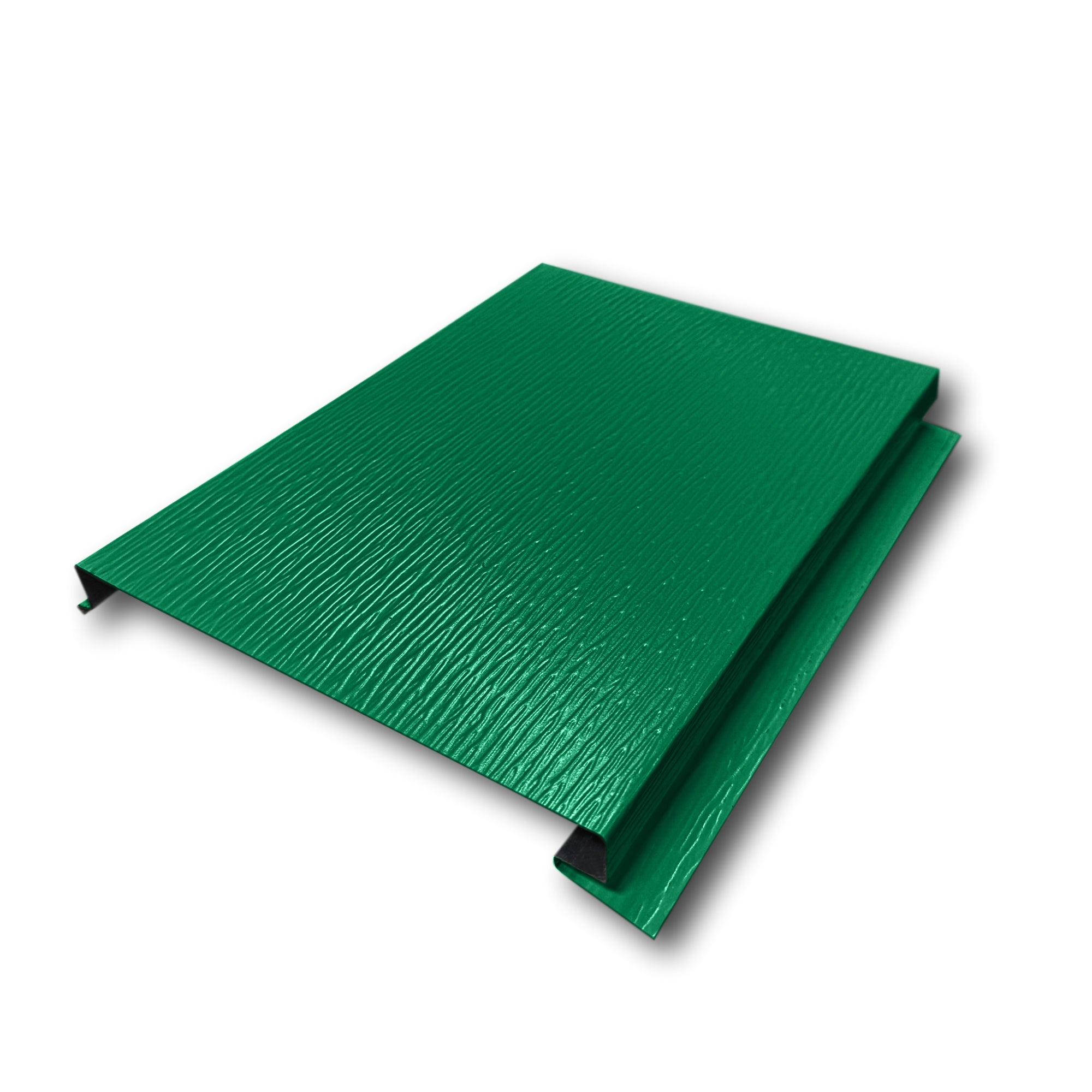 An Aluminum Soffit Panel on a white background that has a Woodgrain texture, a Solid design, and is Grecian Green in color.