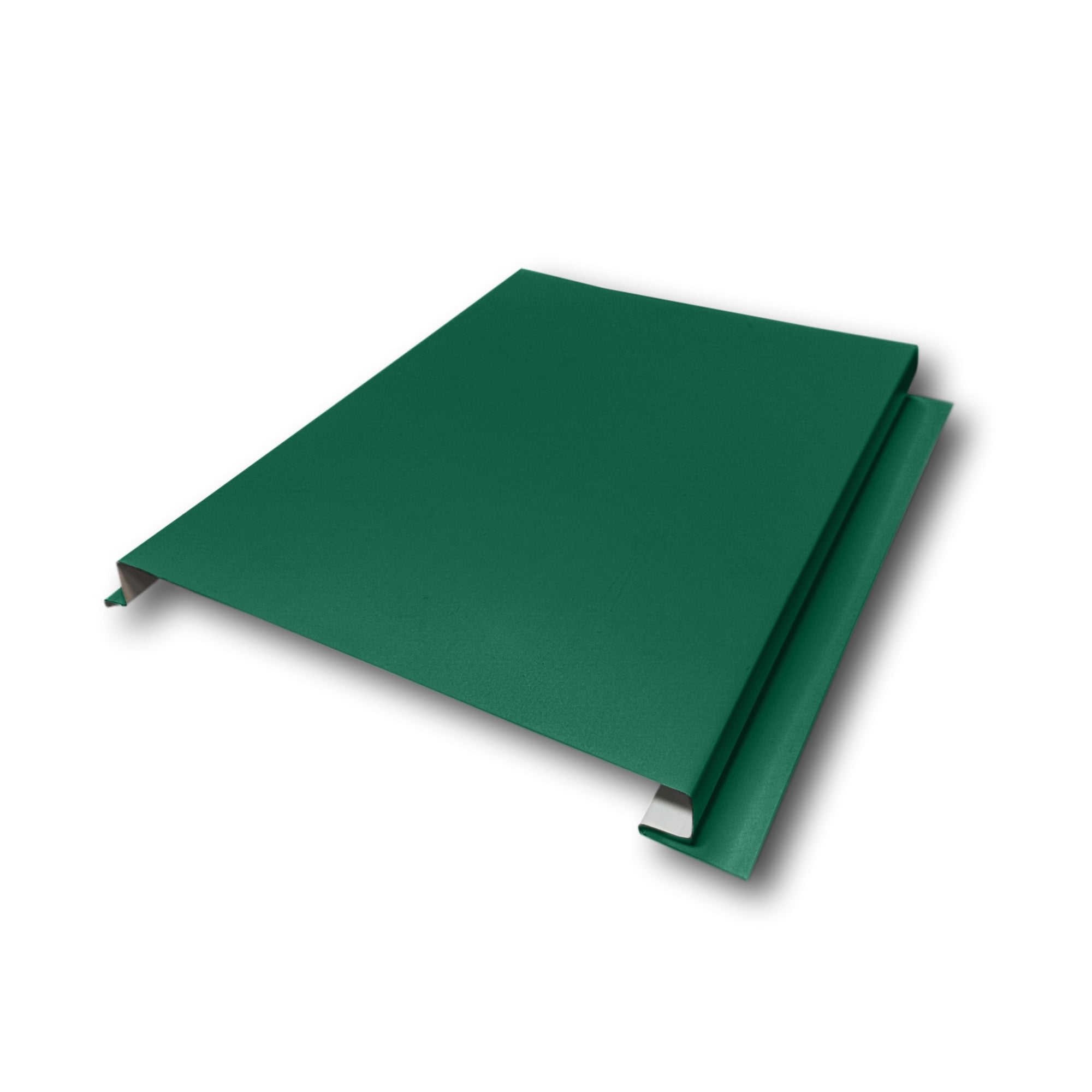 An Aluminum Soffit Panel on a white background that has a Smooth texture, a Solid design, and is Grecian Green in color.