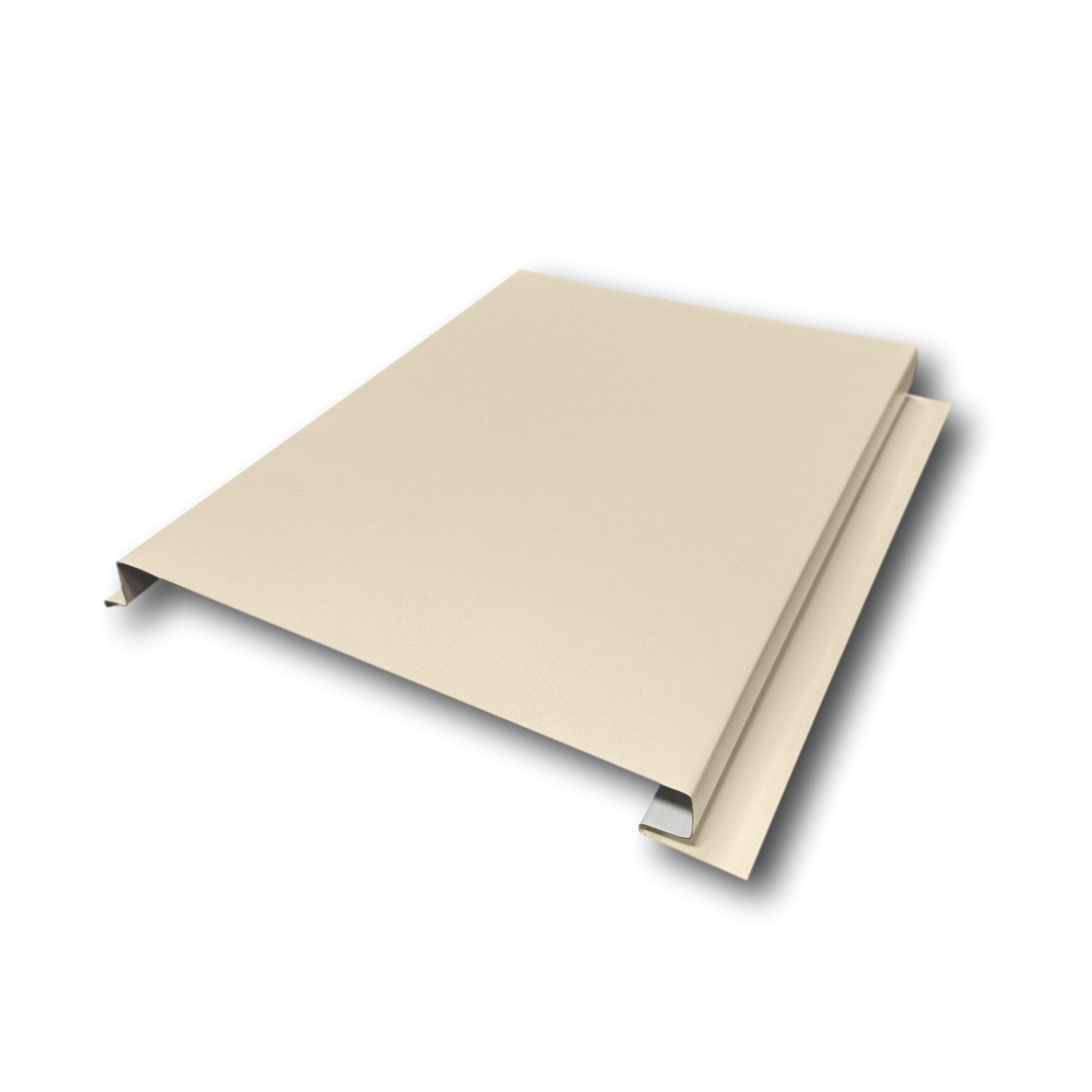 An Aluminum Soffit Panel on a white background that has a Smooth texture, a Solid design, and is Wicker in color.