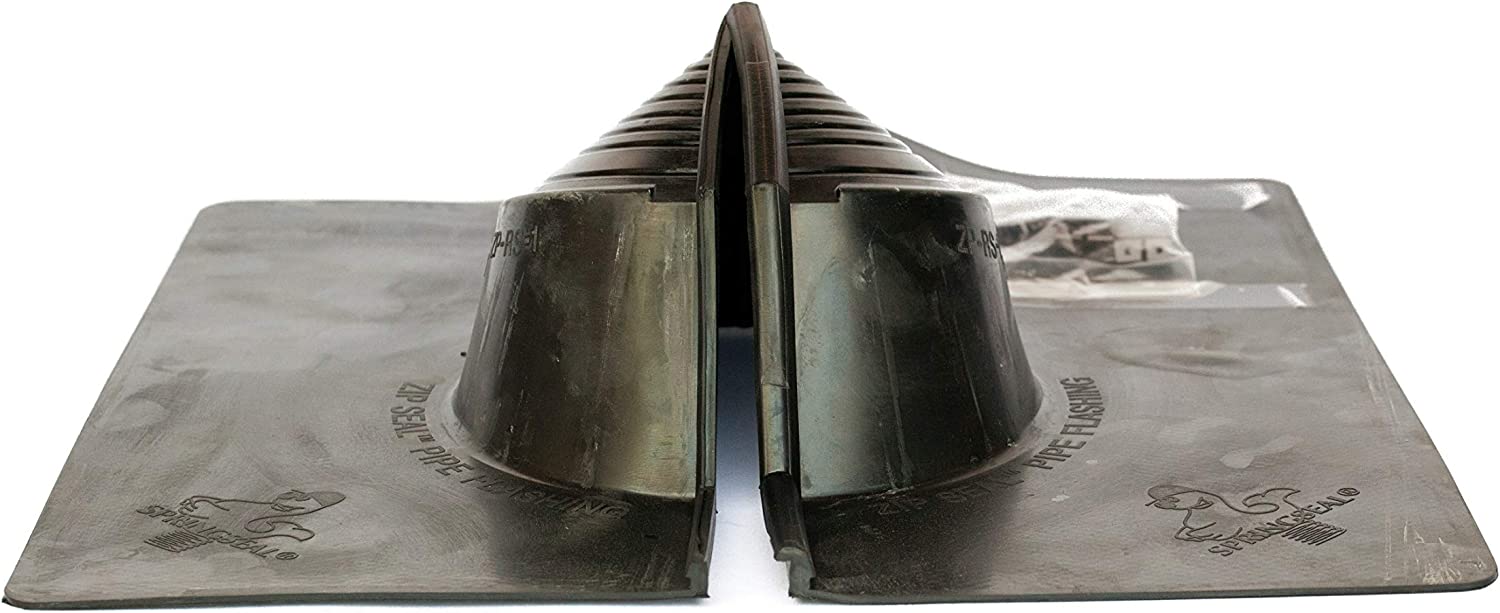 A spring seal large shingle boot made to install on electrical masts on a shingle roof.