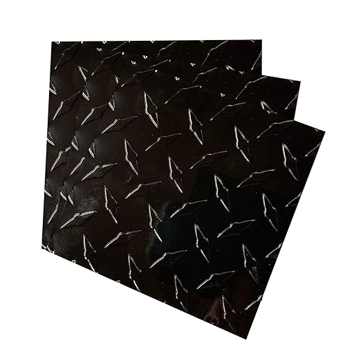 A spread of 3 Sheet Metal Squares that are Black Aluminum Diamond Tread Plate.