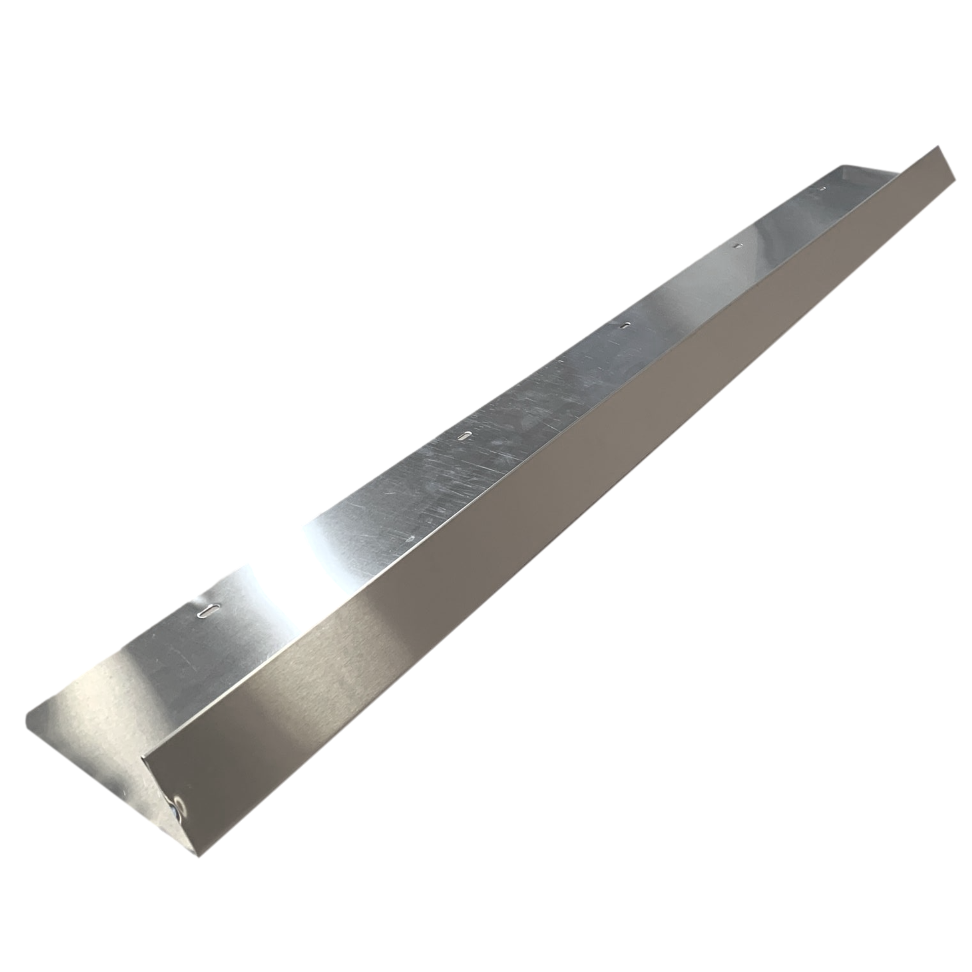 A shingle roof rain diverter that is meant to install over door ways and windows to divert rain water. The rain diverter is made of 26 gauge Stainless Steel.