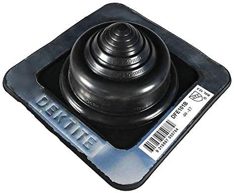 A number 1 size Black Square Pipe Flashing Boot. The boot is made of Silicone, and the measurements are featured on the side of the boot for reference when cutting. 