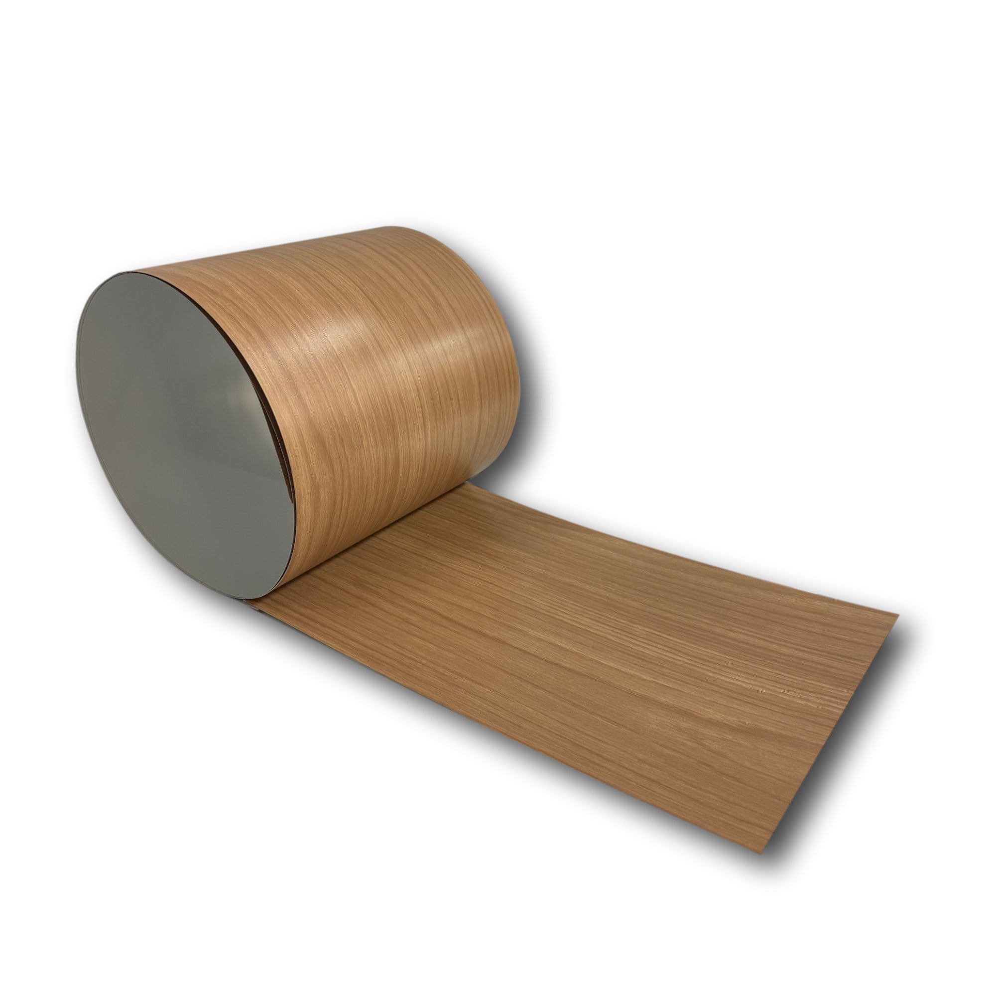 A roll of painted 24 Gauge Galvanized Steel with a White Oak Pattern throughout the material, only painted on one side. This material is used for wall flashings, roof flashings, siding, and accents.