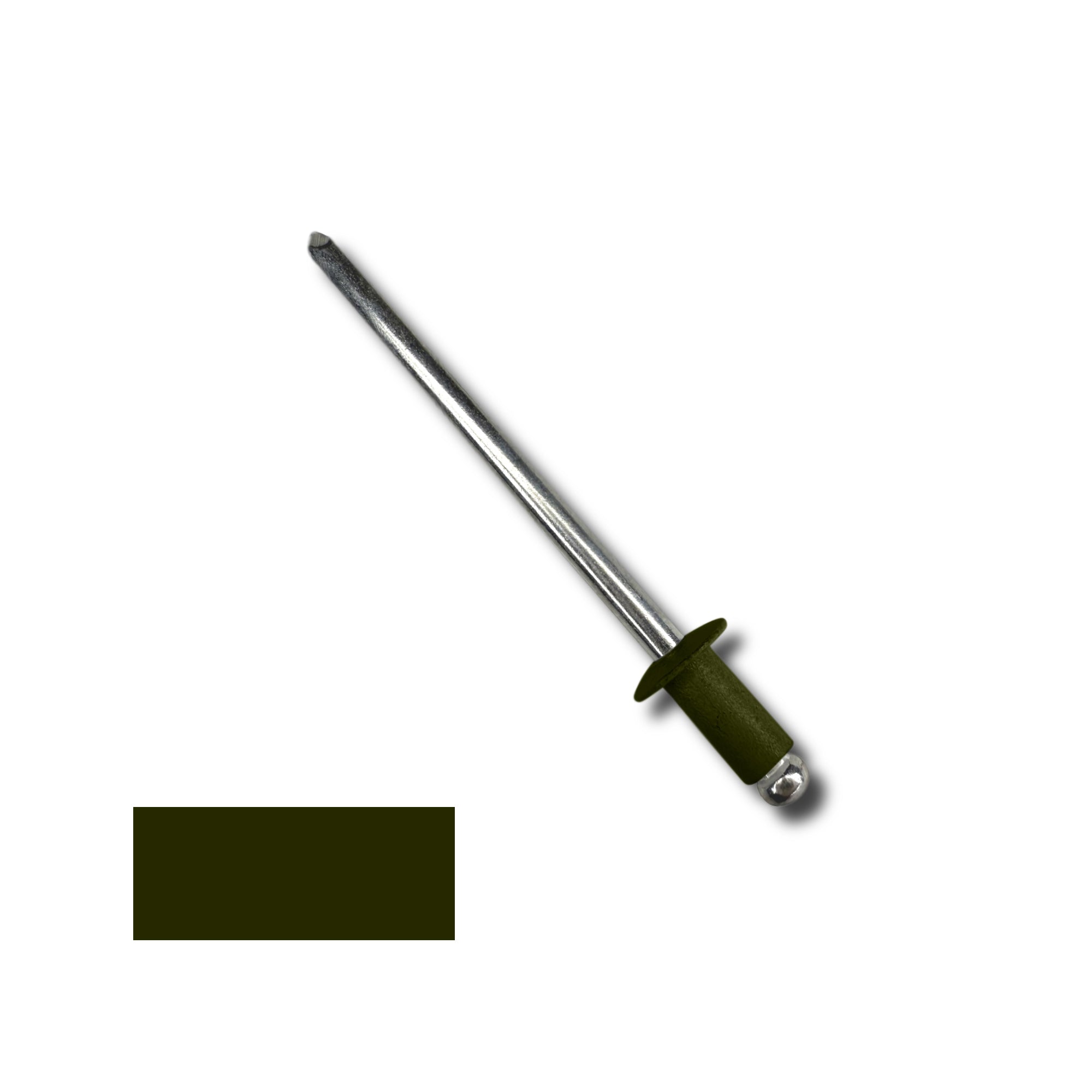A number 42 Aluminum Pop Rivet with a 1/4 inch grip. There is a color swatch in the bottom left corner. The rivet is Dark Bronze in color.