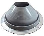 A number 9 size Gray Round Pipe Flashing Boot. The boot is made of Silicone, and the measurements are featured on the side of the boot for reference when cutting.