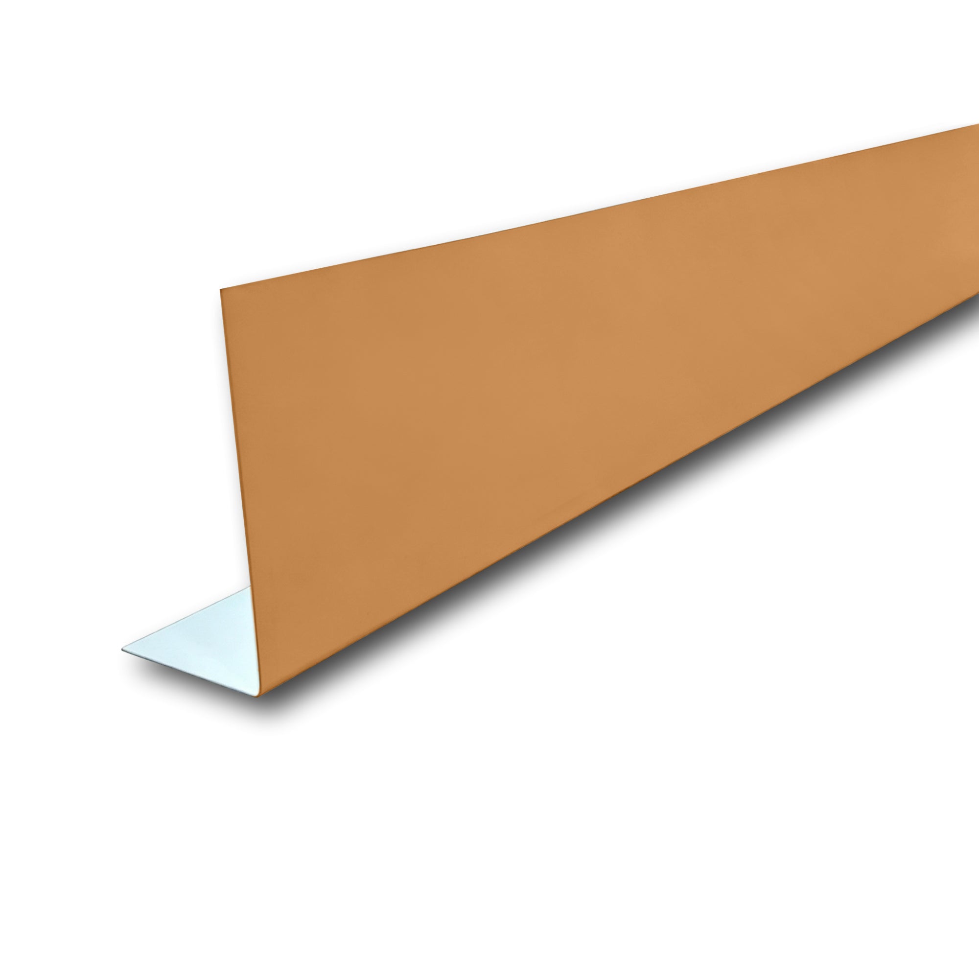 A piece of Aluminum Fascia Covering in the color Copper Metallic on a white background.