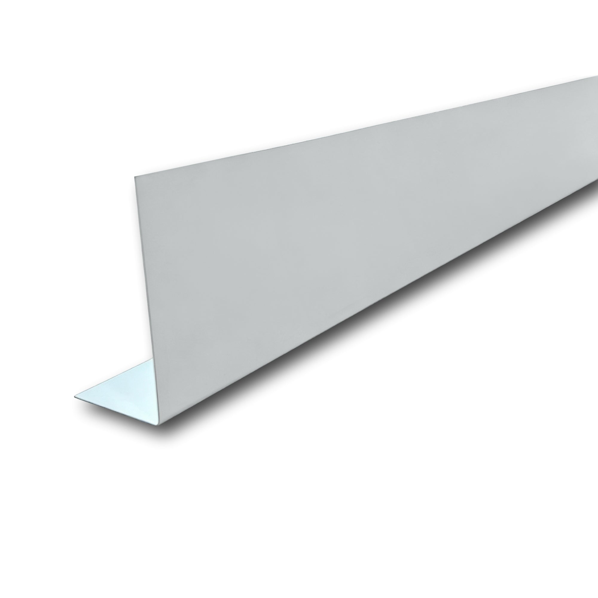 A piece of Aluminum Fascia Covering in the color Pearl Gray on a white background.