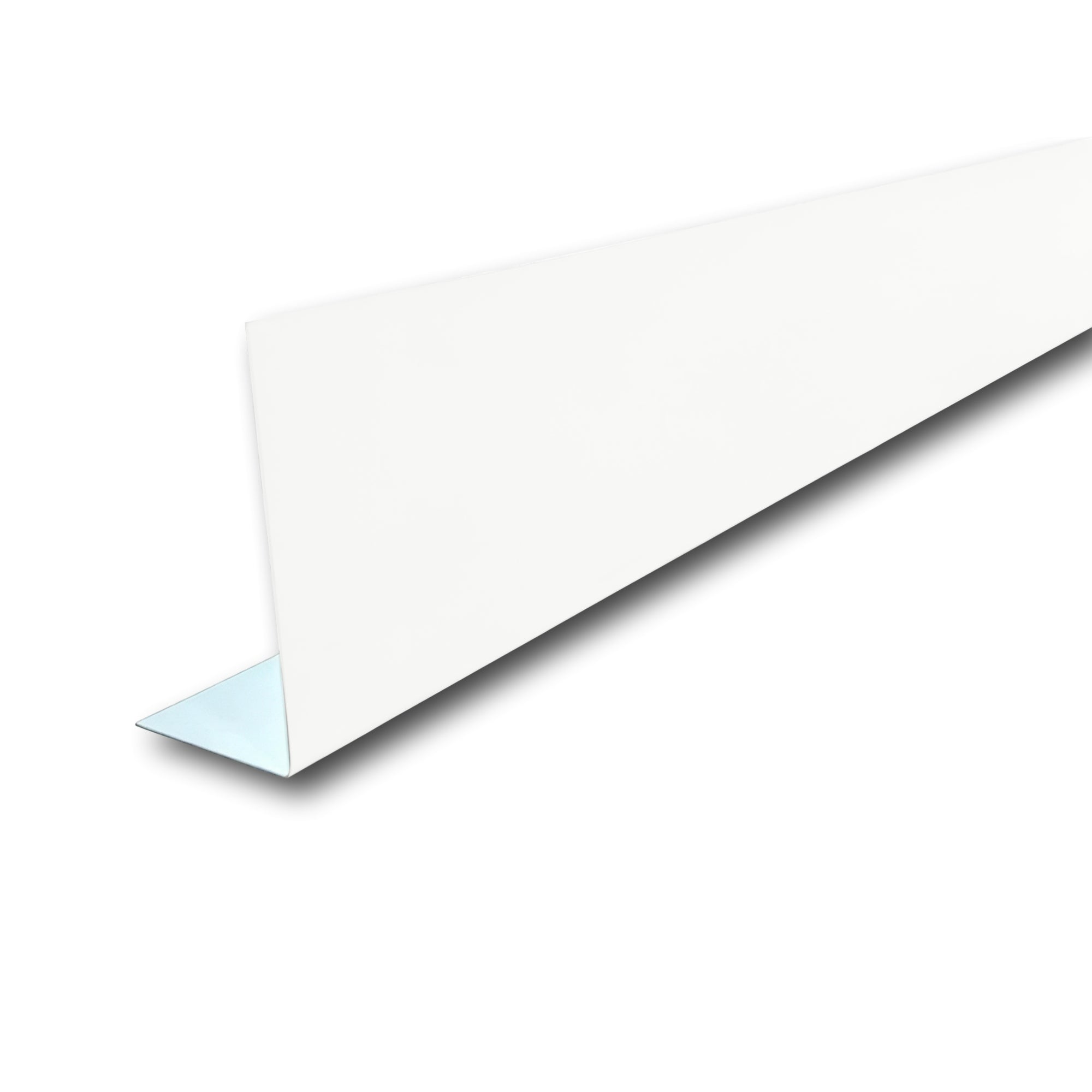 A piece of Aluminum Fascia Covering in the color White on a white background.