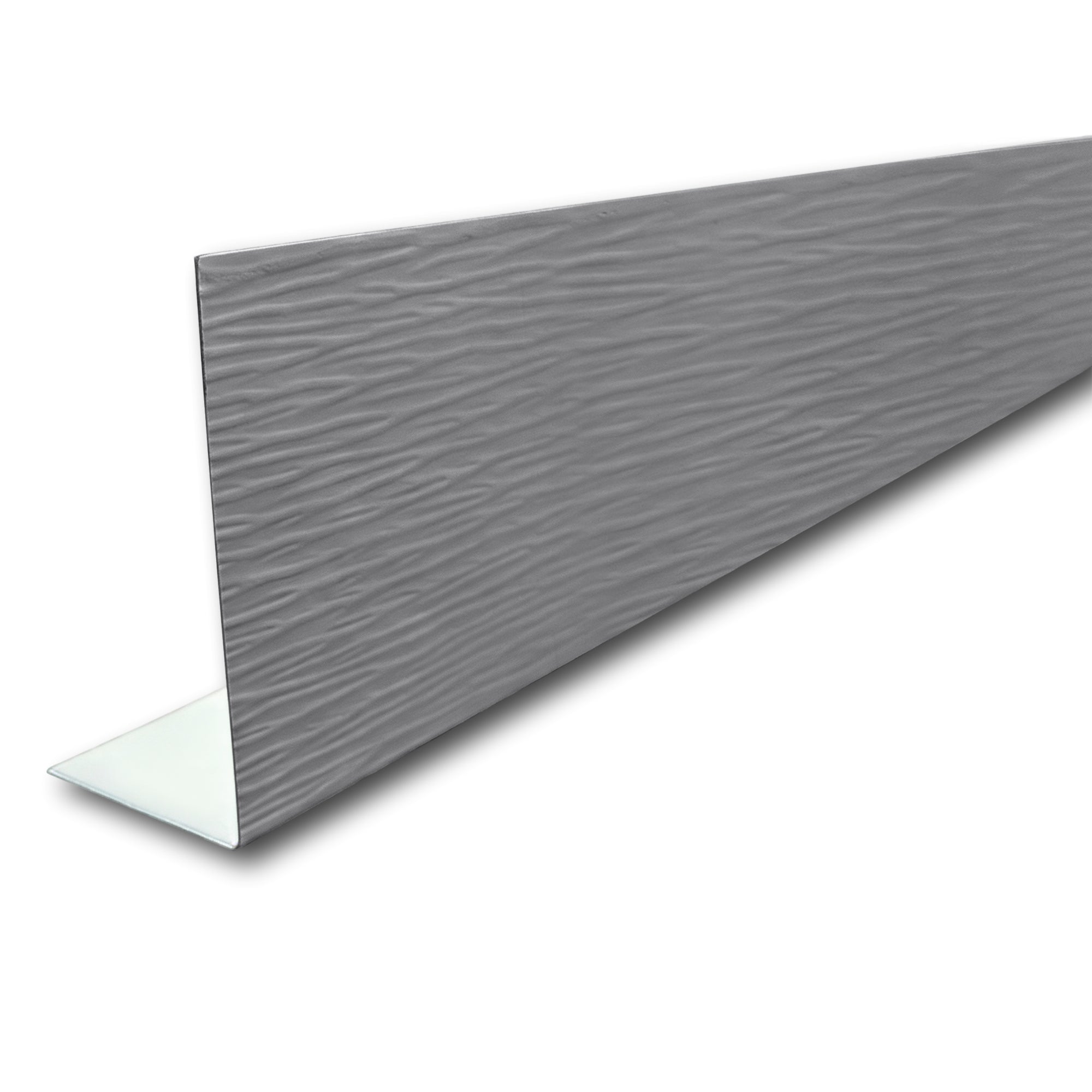 A piece of Aluminum Fascia Covering with a Woodgrain Finish in the color Charcoal Gray on a white background.