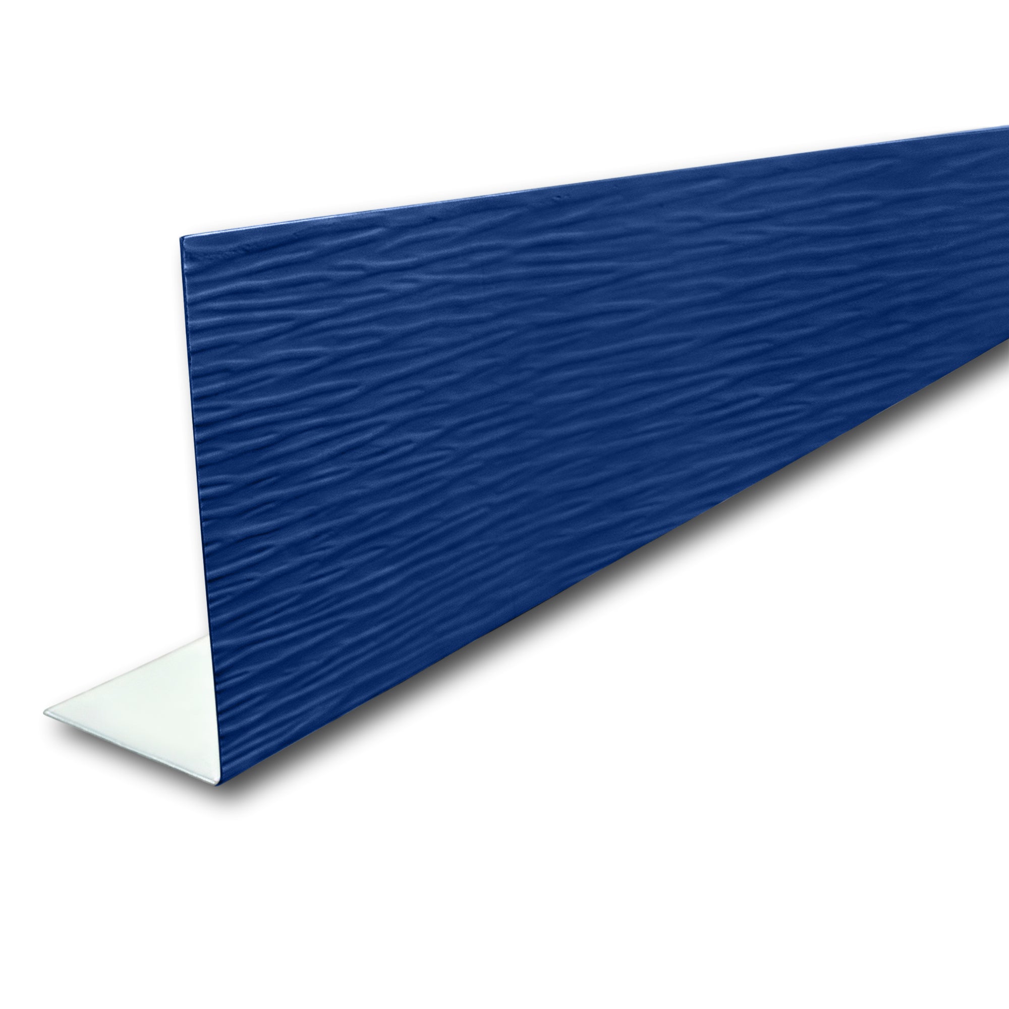 A piece of Aluminum Fascia Covering with a Woodgrain Finish in the color Midnight Blue on a white background.