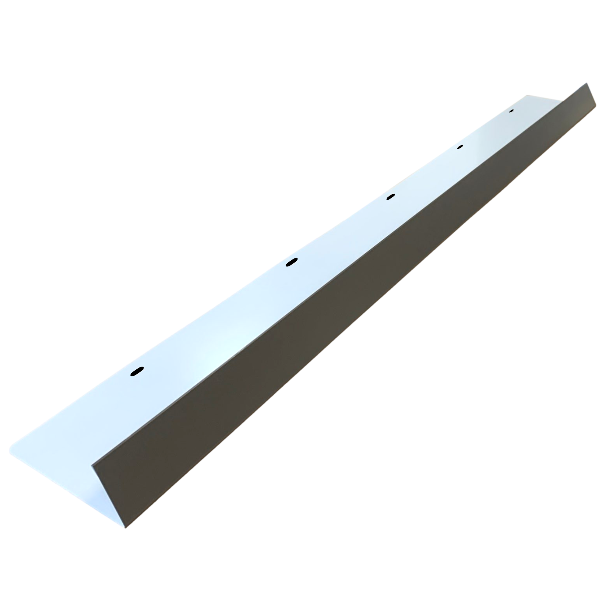 A shingle roof rain diverter that is meant to install over door ways and windows to divert rain water. The rain diverter is made of 26 gauge painted steel and is Burnished Slate in color. 