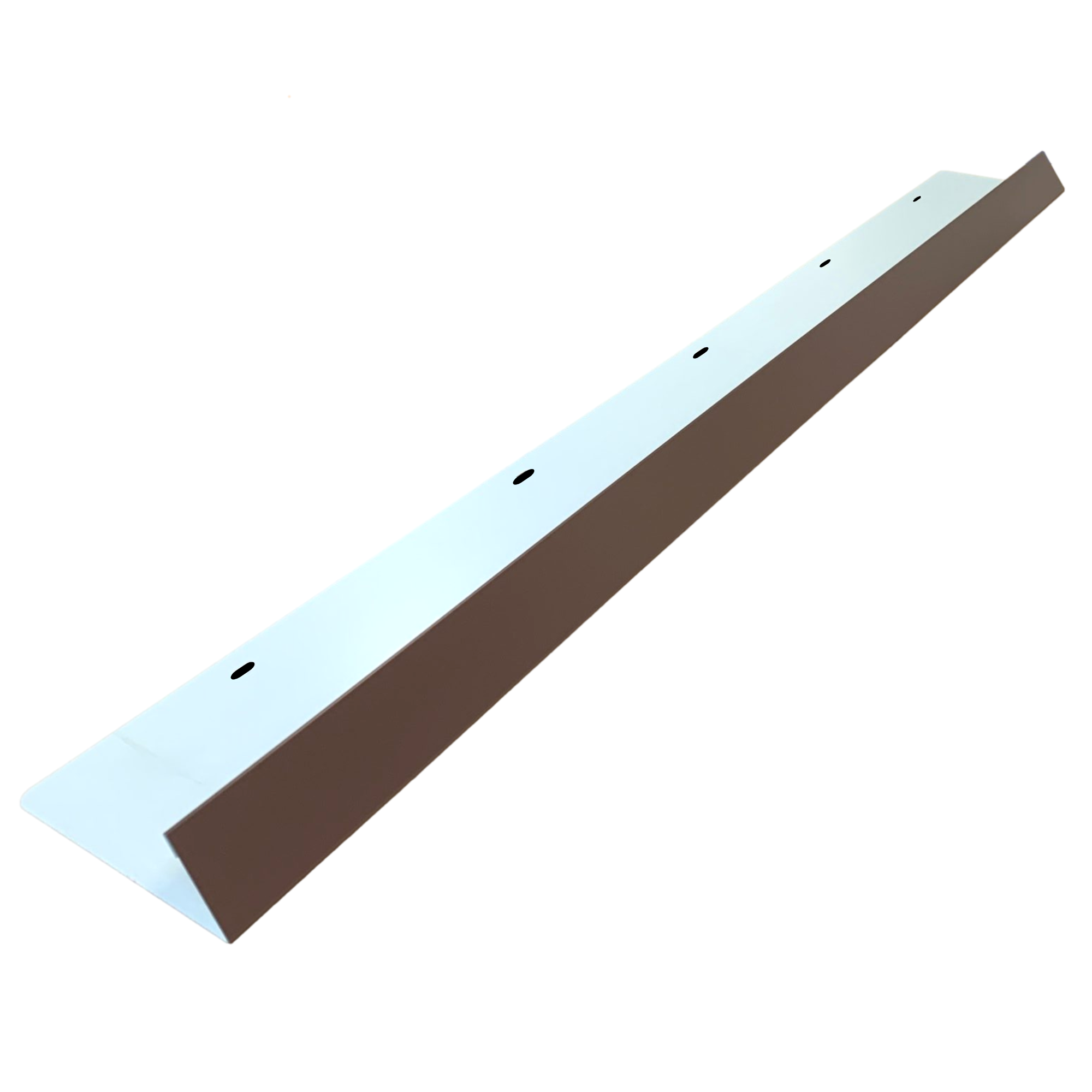A shingle roof rain diverter that is meant to install over door ways and windows to divert rain water. The rain diverter is made of 26 gauge painted steel and is Brown in color. 