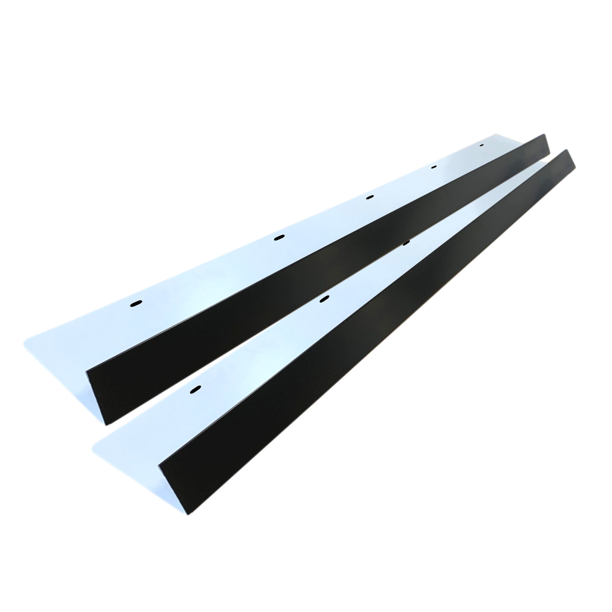 A two-pack of shingle roof rain diverters that are meant to install over door ways and windows to divert rain water. The rain diverters are made of 26 gauge painted steel and are Black in color. 