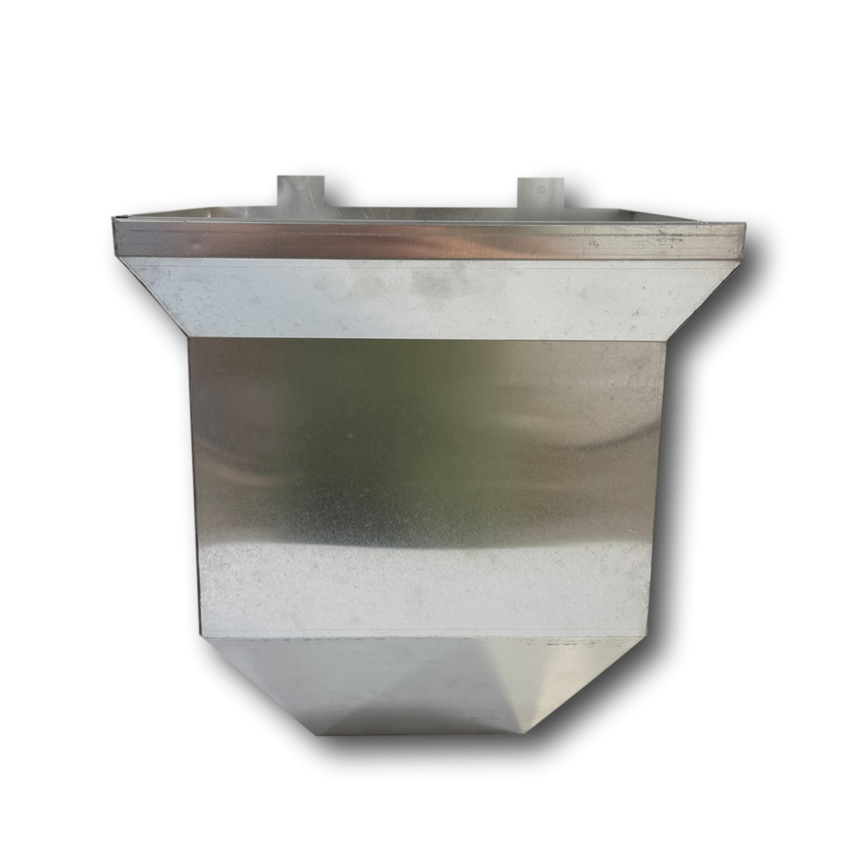 A painted aluminum Downspout Collection Box that is Mill Finish in color. 