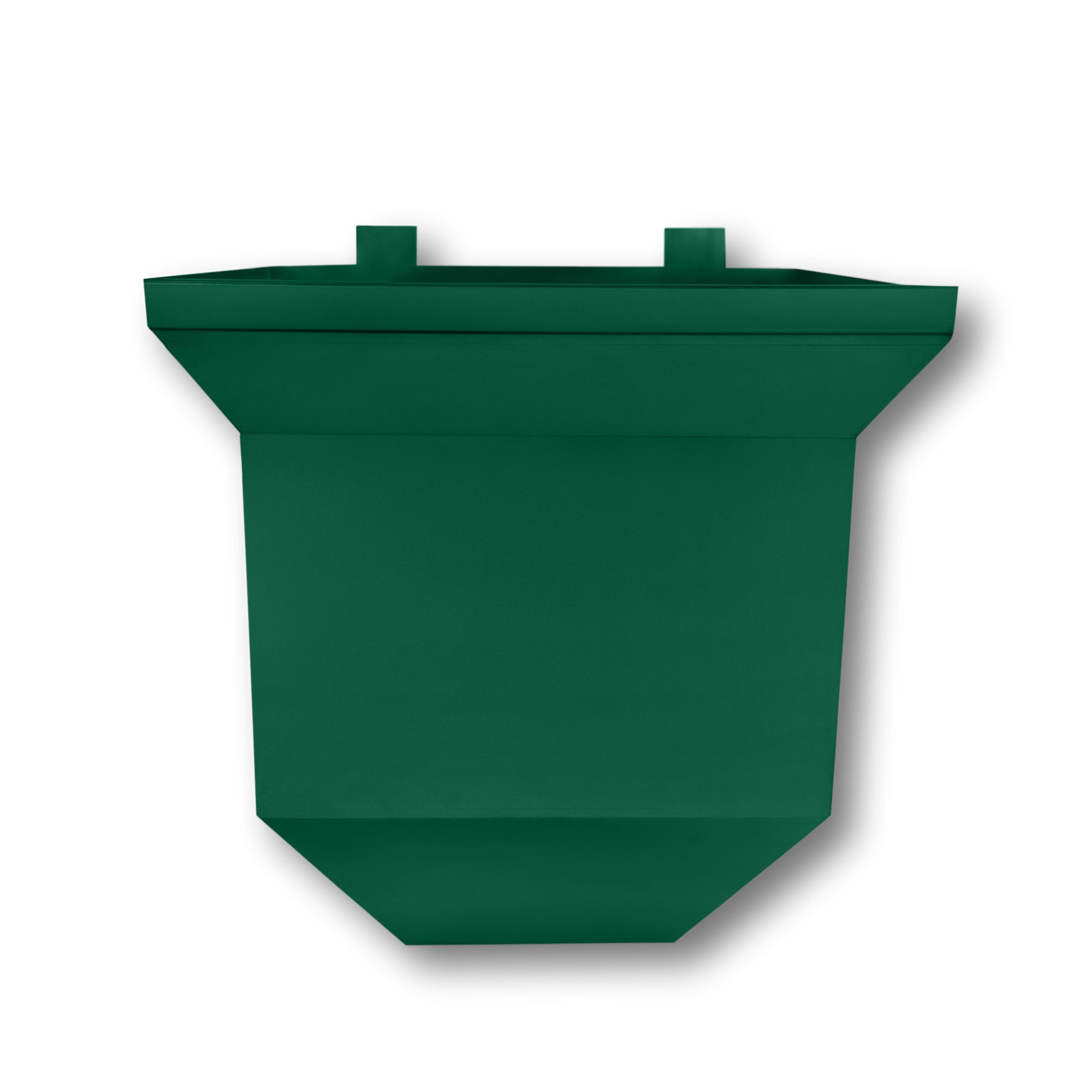 A painted aluminum Downspout Collection Box that is Grecian Green in color. 