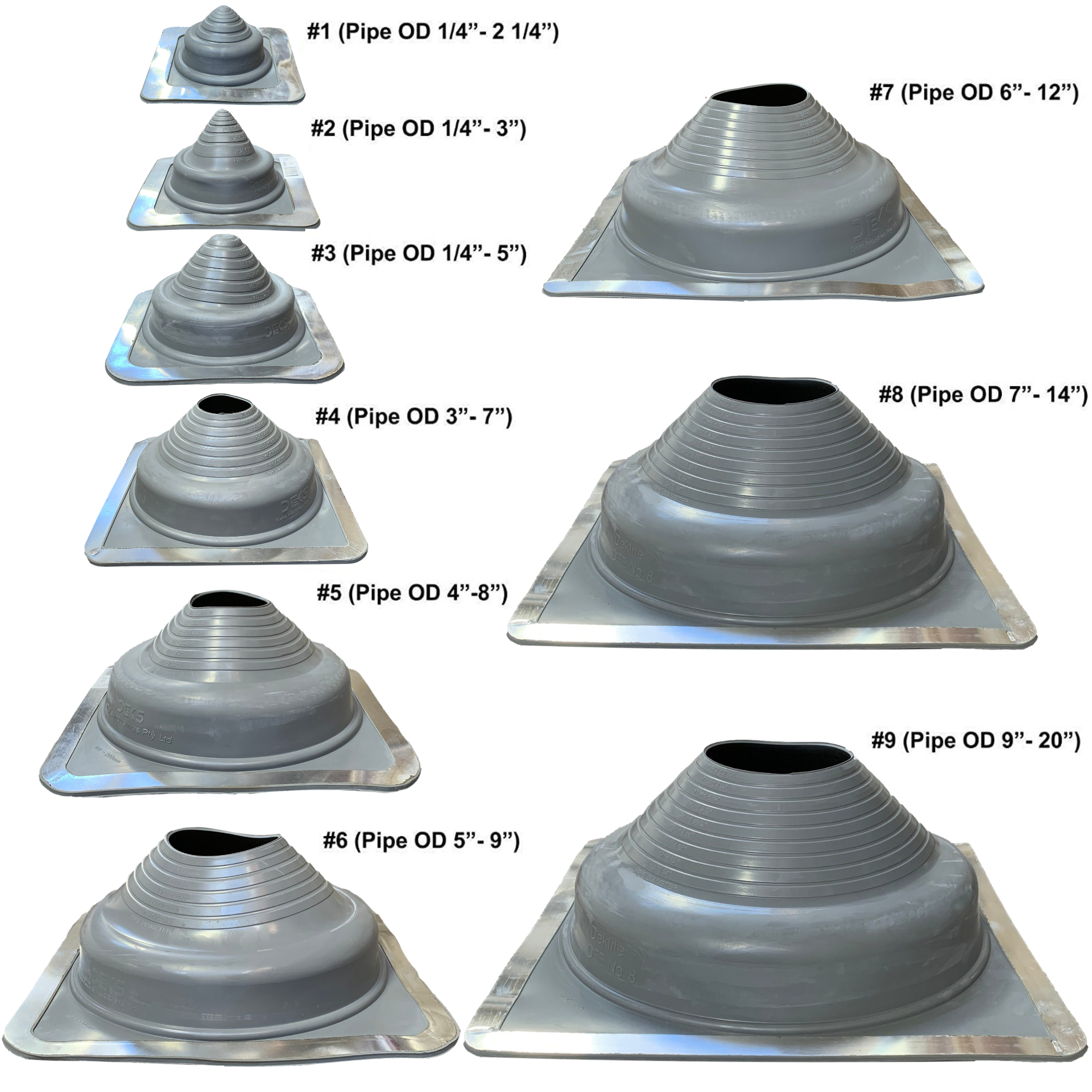 Dektite Gray EPDM Square Base  - Metal Roofing Pipe Flashing Boots