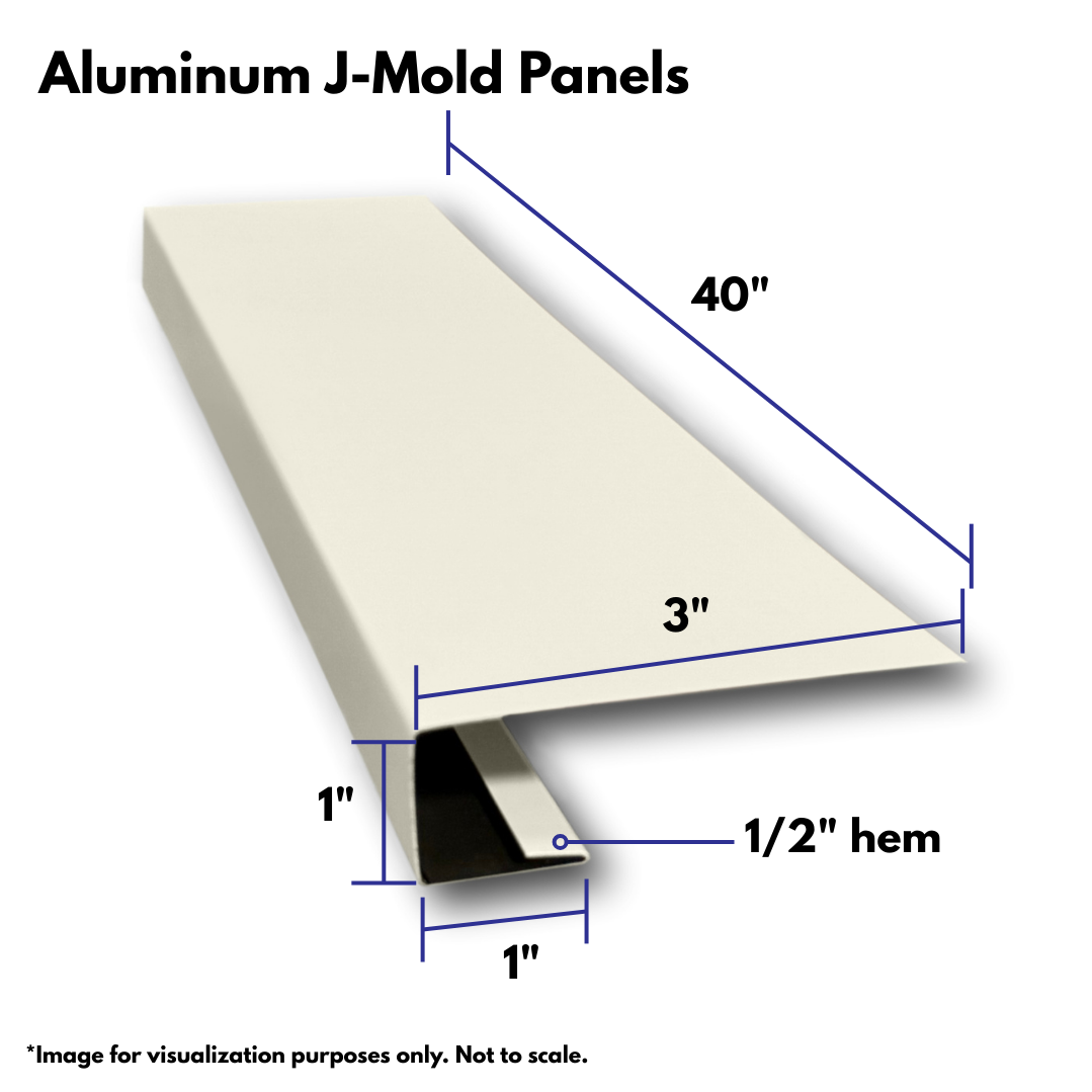 An infographic showing the dimensions of an Aluminum J-Mold Panels. 