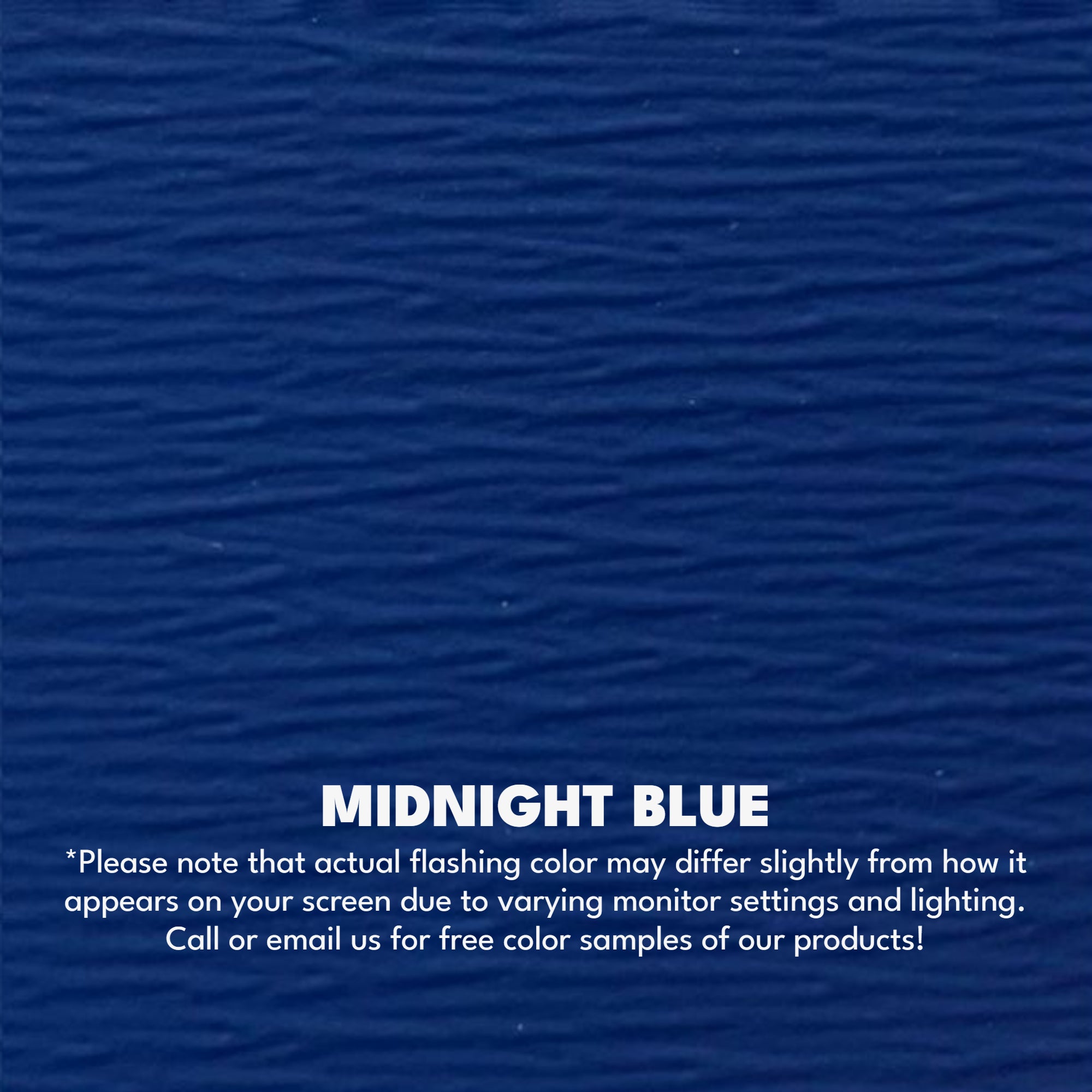 A texture photo of the Woodgrain Finish Aluminum Fascia that reads, "Midnight Blue: Please note that actual flashing color may differ slightly from how it appears on your screen due to varying monitor settings and lighting. Call or email us for free color samples of our products!"