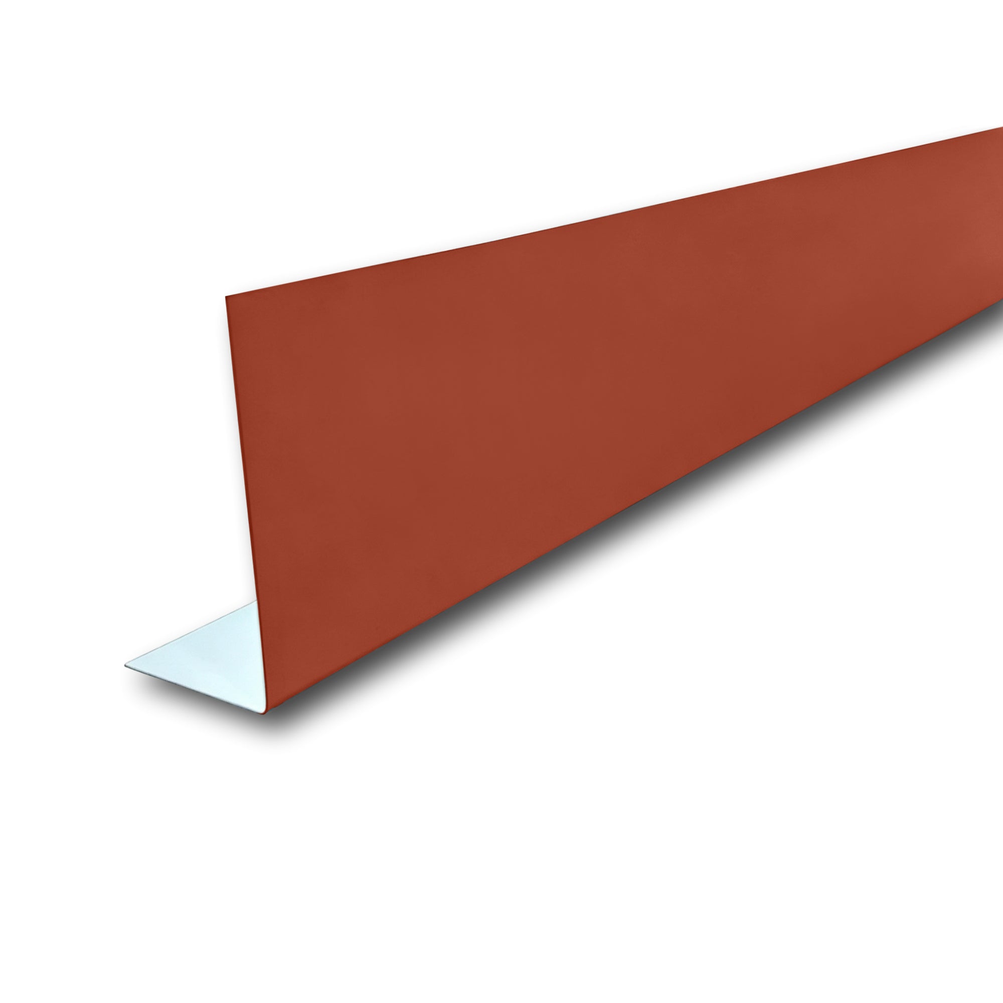 A Painted Steel Fascia Cover on a white background. The Fascia Cover is Barn Red in color. 