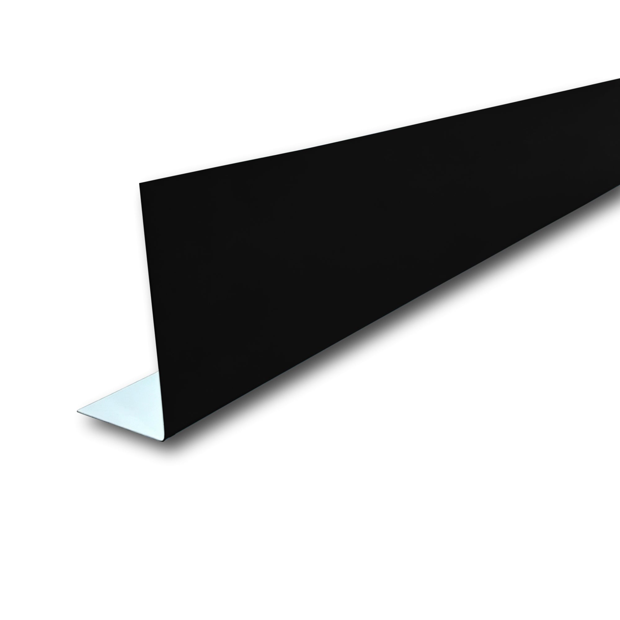 A Painted Steel Fascia Cover on a white background. The Fascia Cover is Black  in color. 