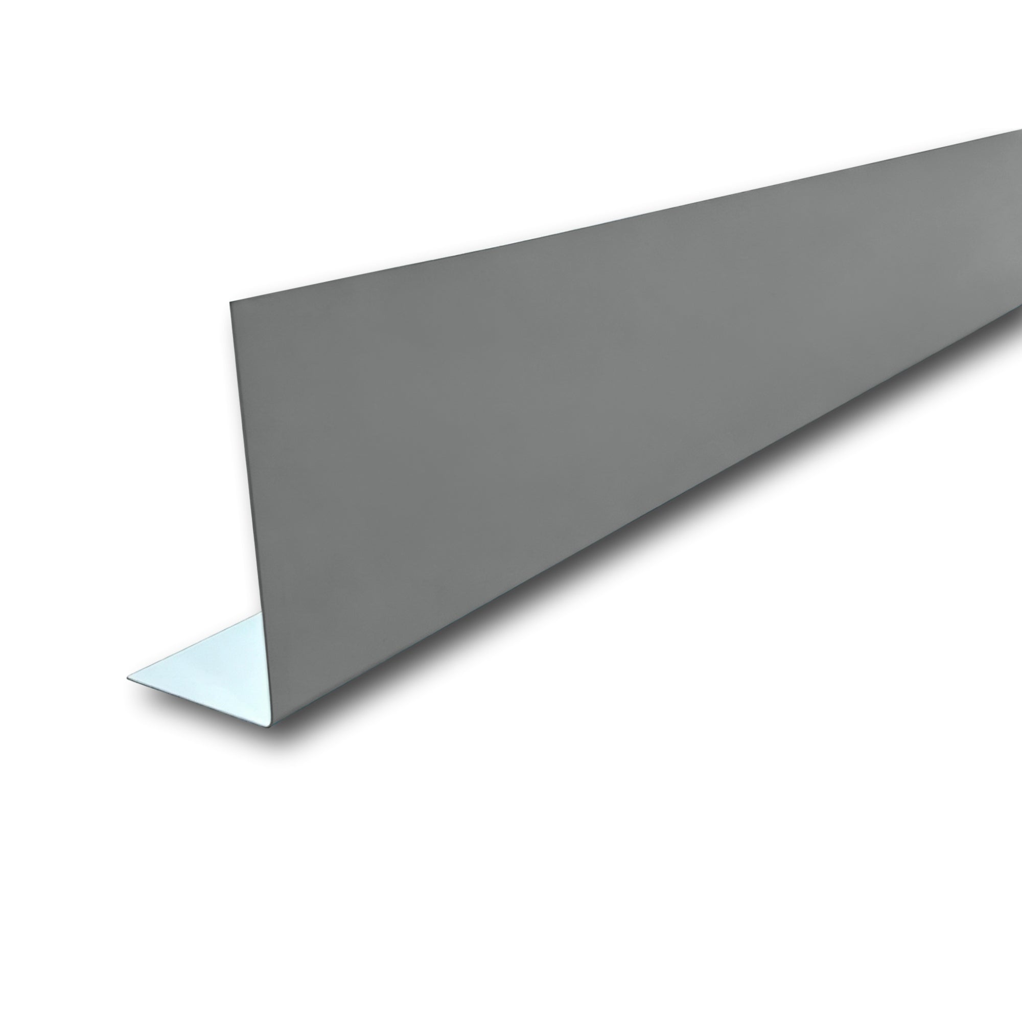 A Painted Steel Fascia Cover on a white background. The Fascia Cover is Charcoal Gray in color. 
