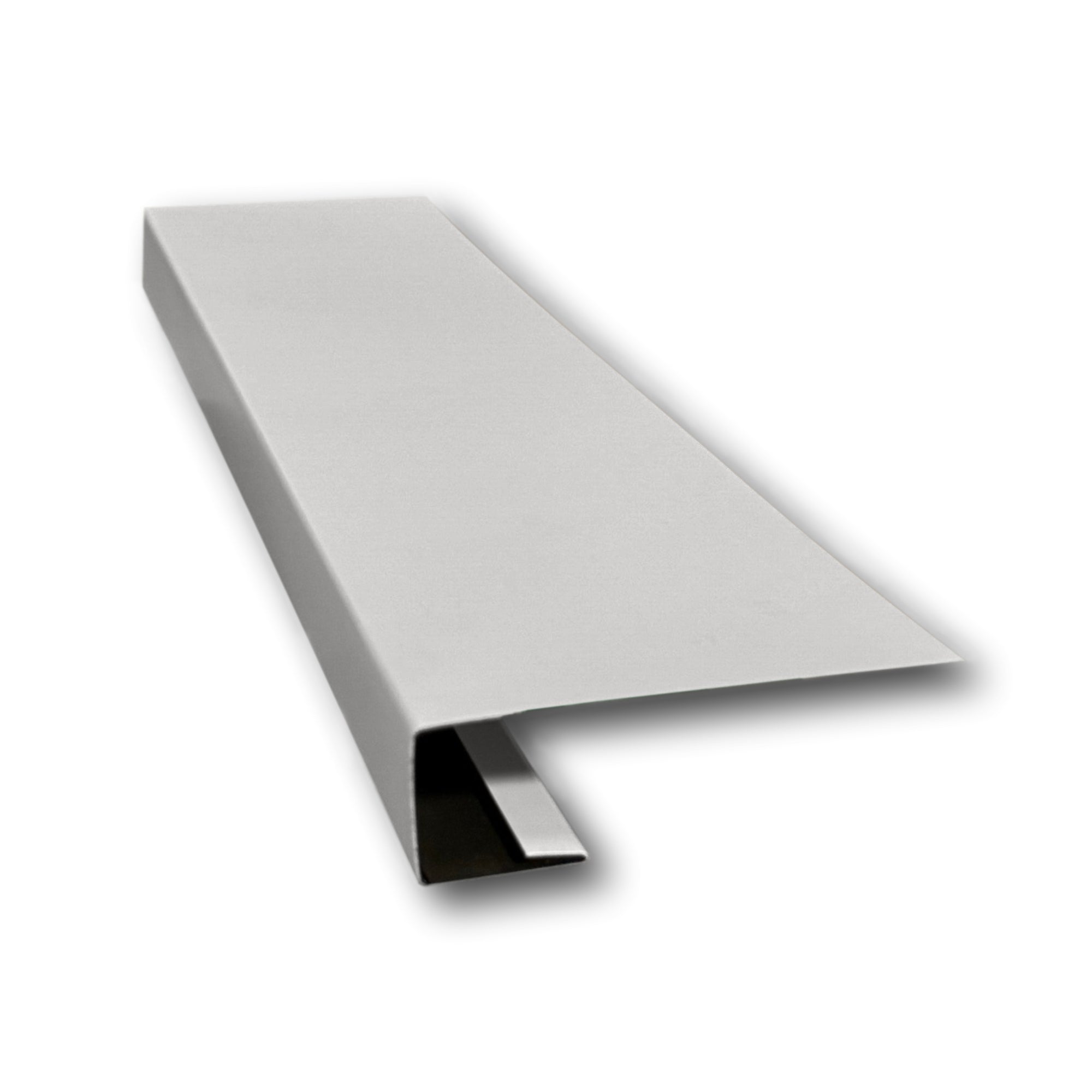 A piece of Painted Steel J-Mold on a white background. The J-Mold is Ash Gray in color. 