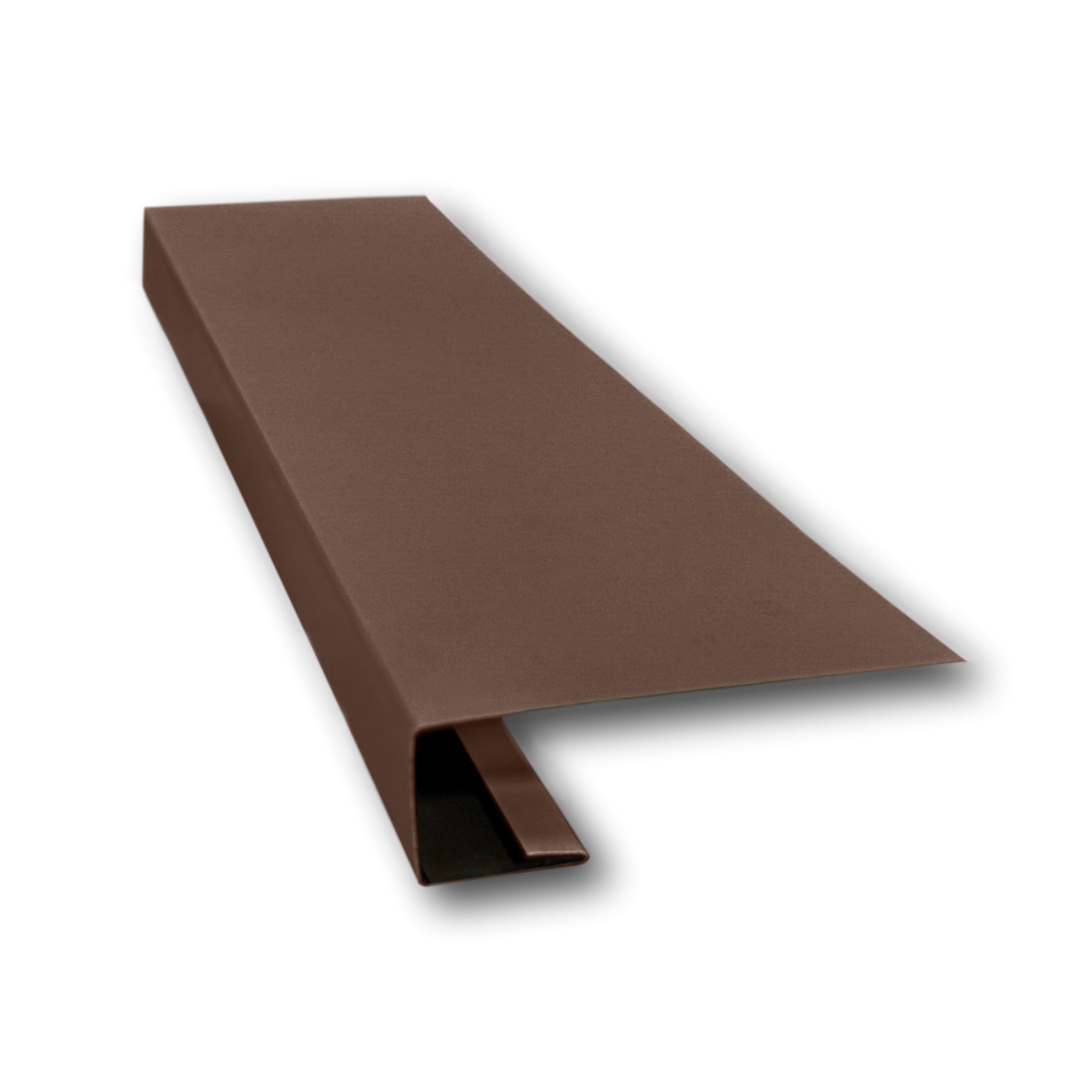 A piece of Painted Steel J-Mold on a white background. The J-Mold is Brown in color. 