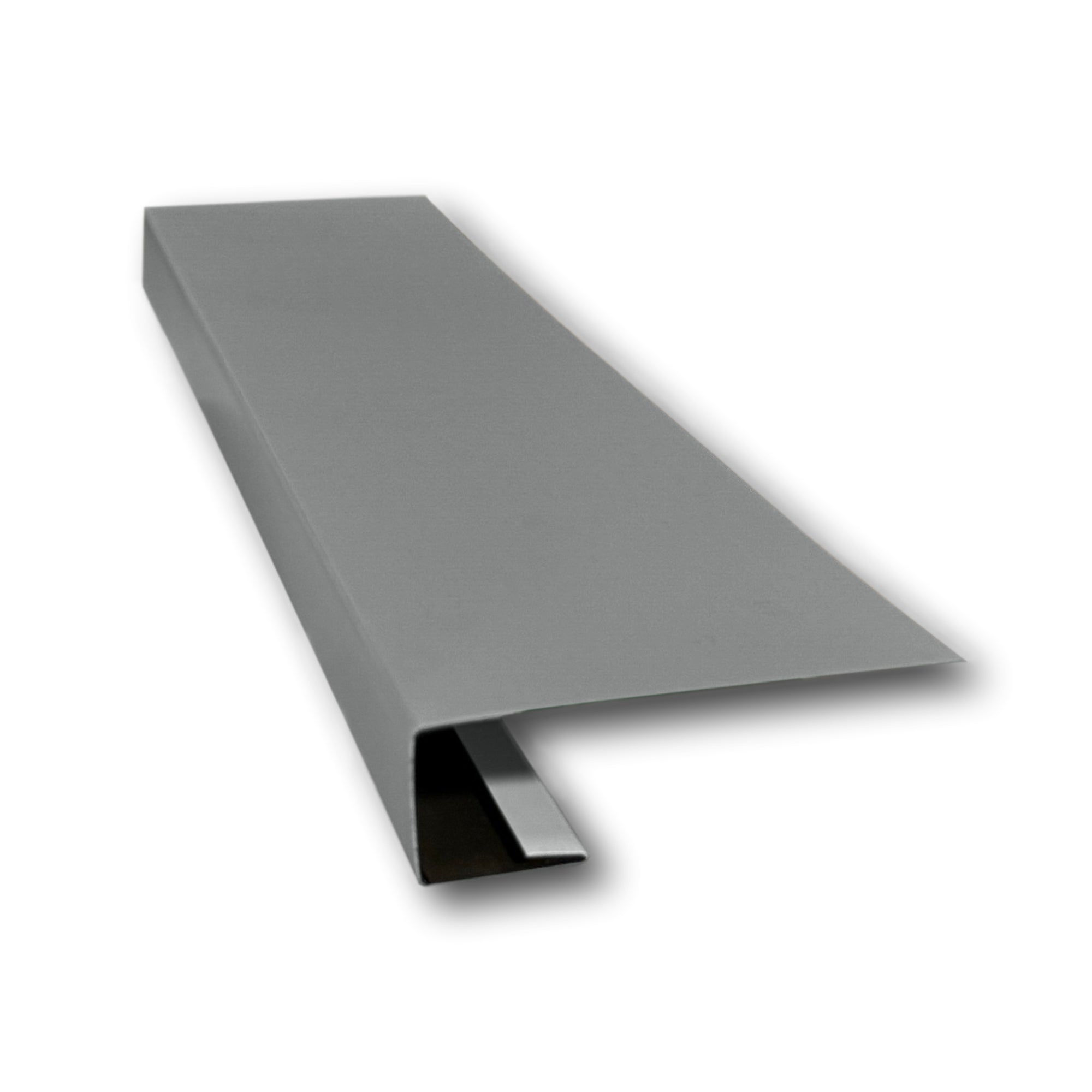 A piece of Painted Steel J-Mold on a white background. The J-Mold is Charcoal Gray in color. 