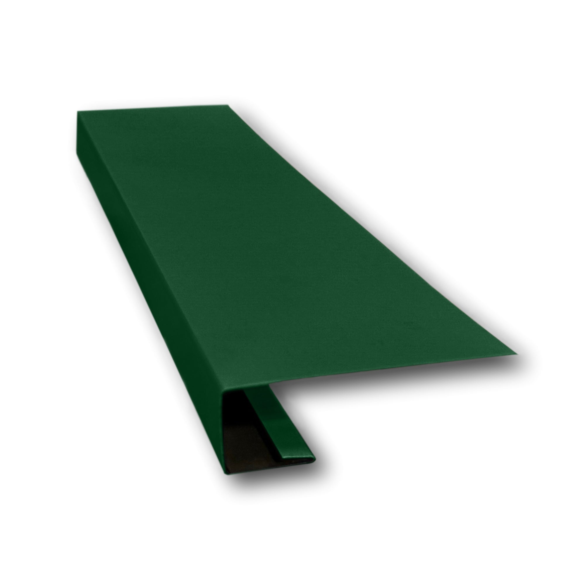 A piece of Painted Steel J-Mold on a white background. The J-Mold is Forest Green in color. 