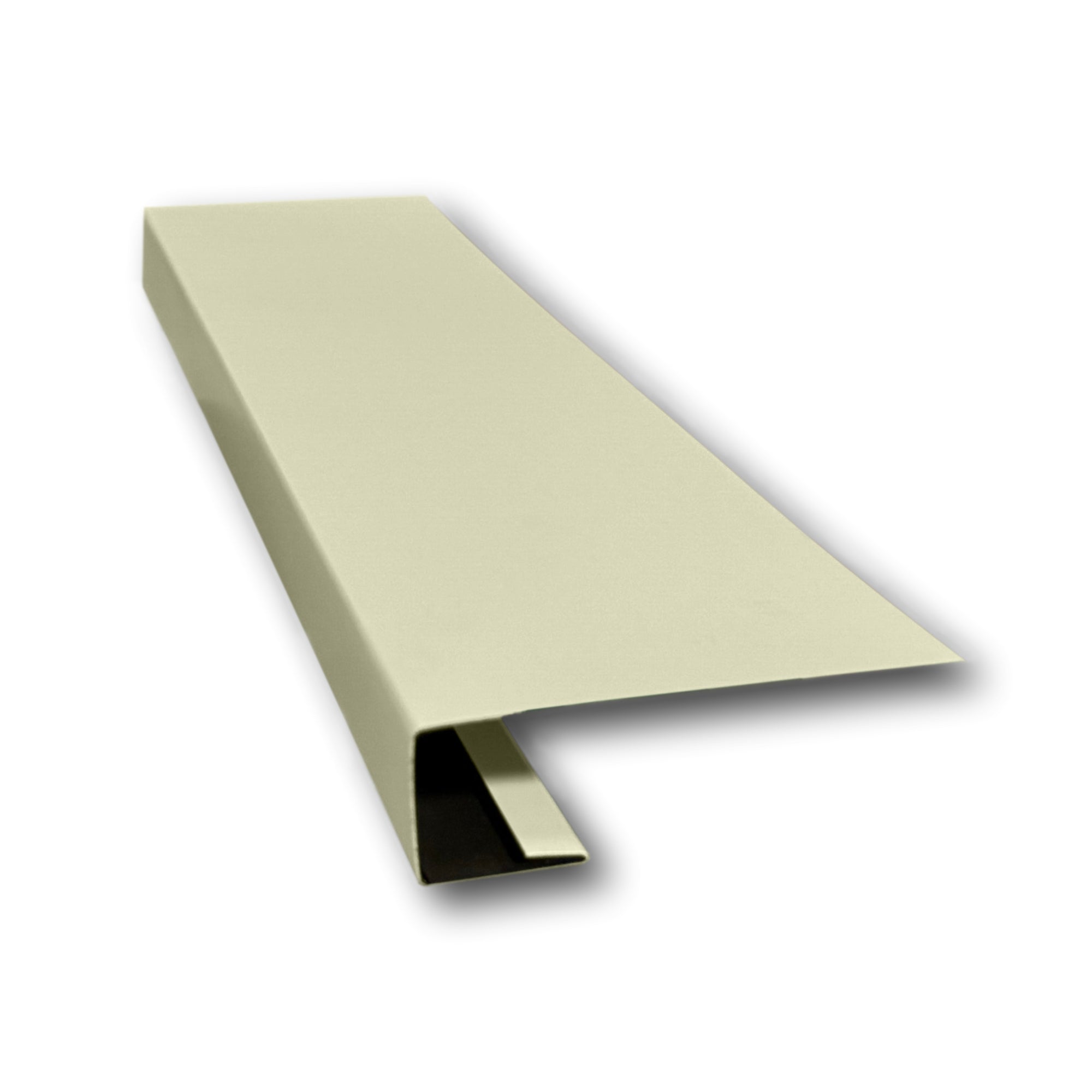 A piece of Painted Steel J-Mold on a white background. The J-Mold is Lightstone in color. 