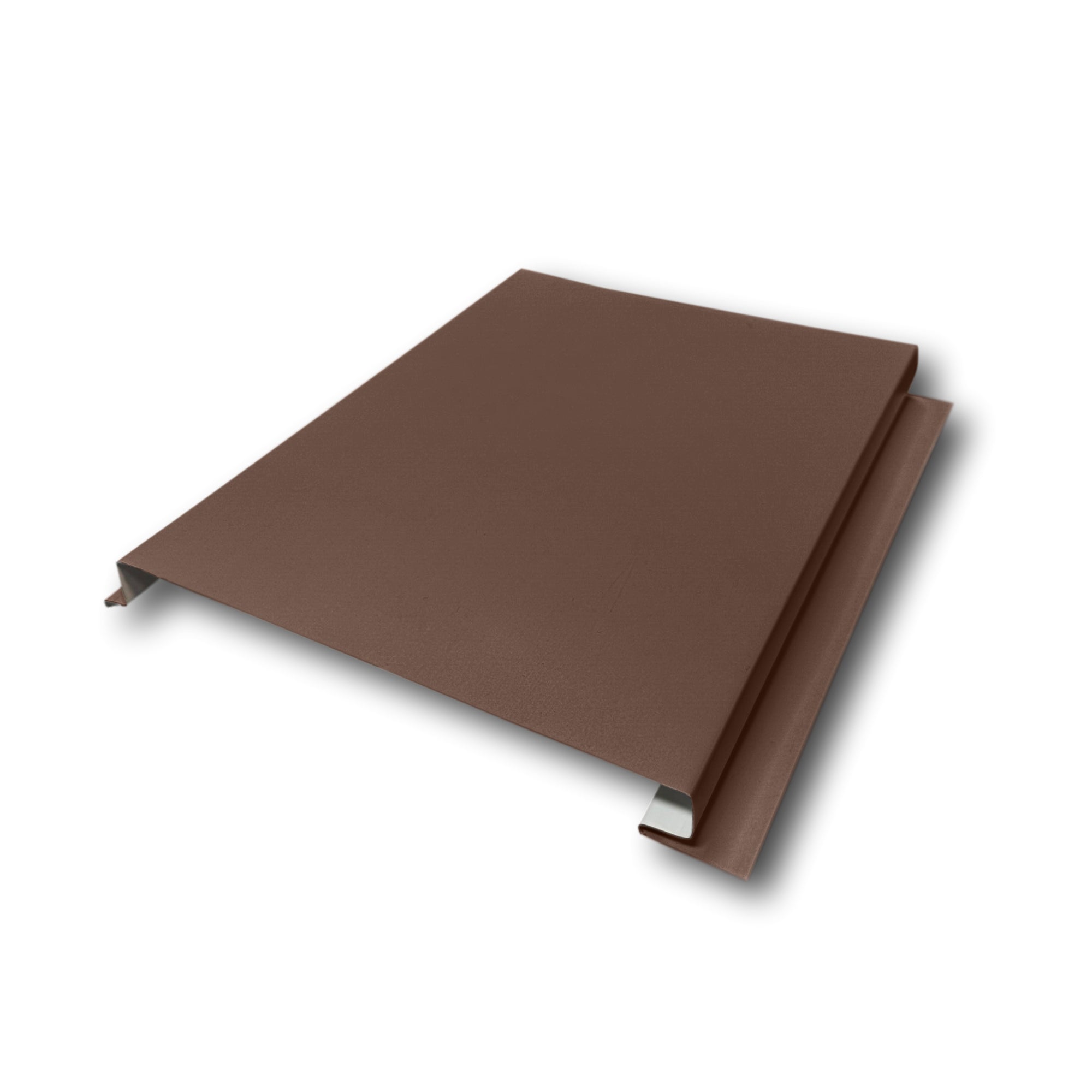 A Painted Steel Solid Soffit Panel on a white background. The Soffit Panel is Brown in color. 