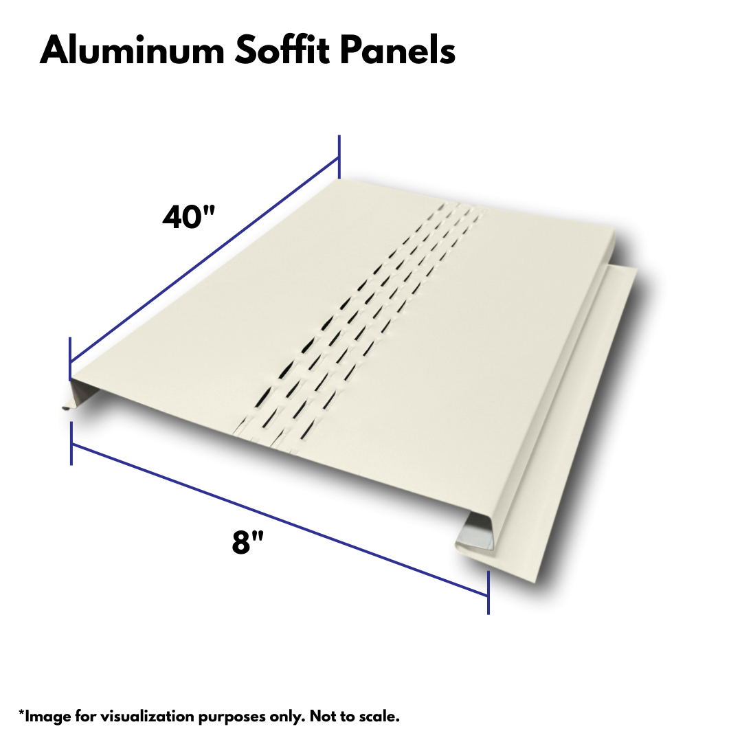 An infographic showing the dimensions of an Aluminum Soffit Panels. 