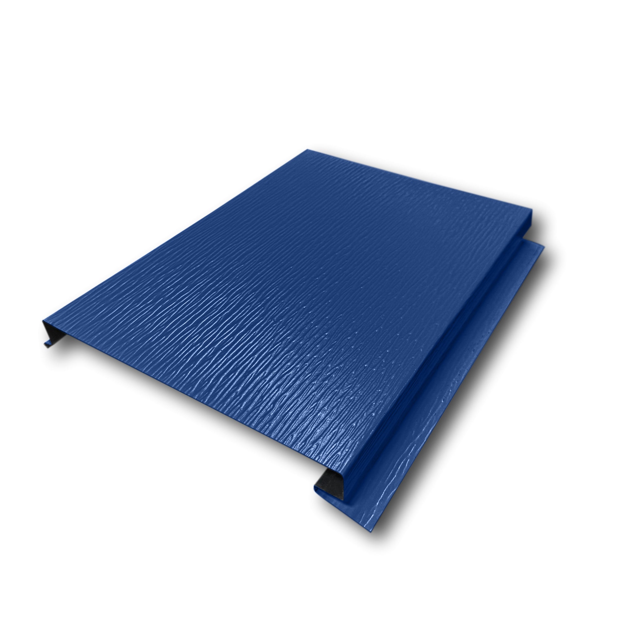 An Aluminum Soffit Panel on a white background that has a Woodgrain texture, a Solid design, and is Midnight Blue in color. 