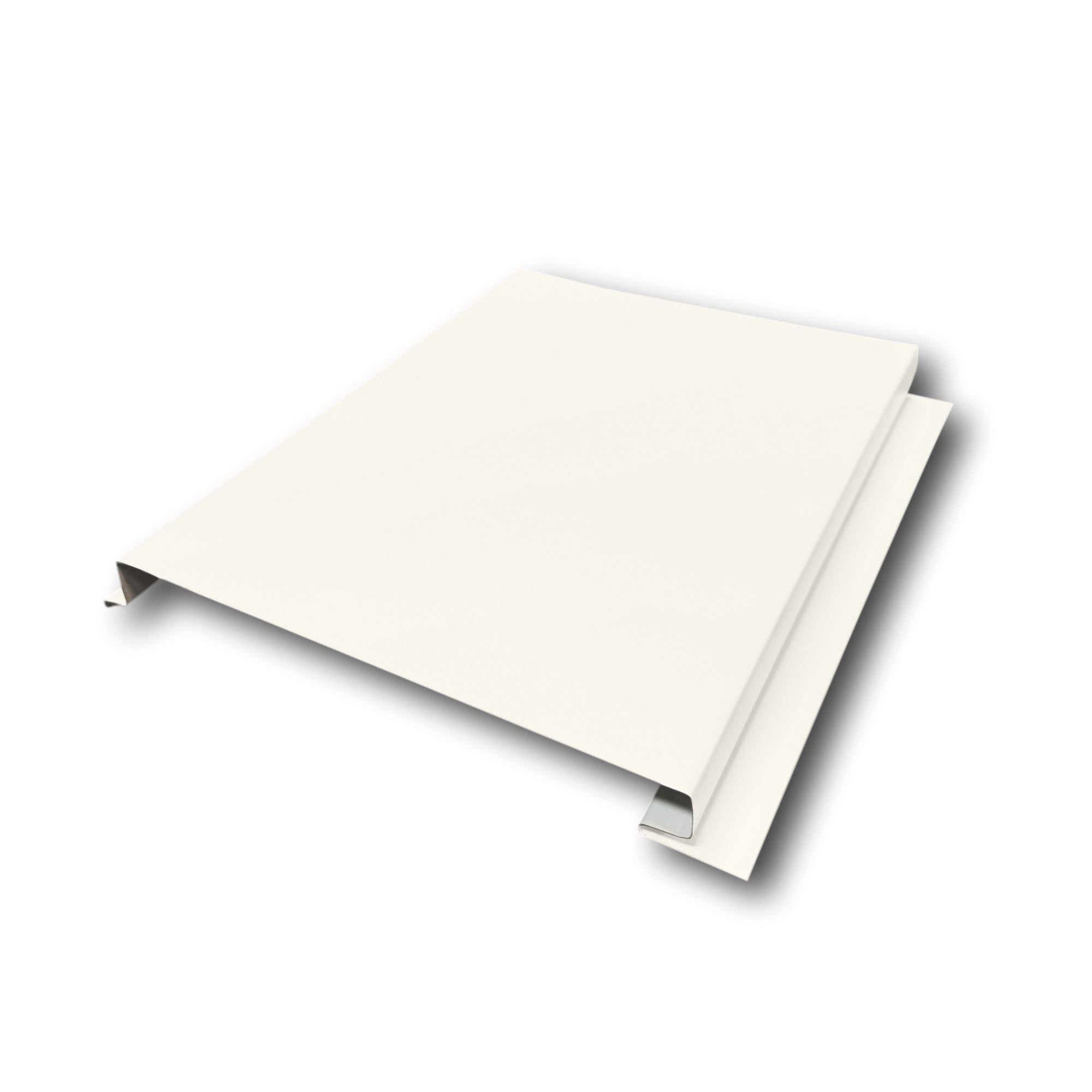 An Aluminum Soffit Panel on a white background that has a Smooth texture, a Solid design, and is Linen in color.