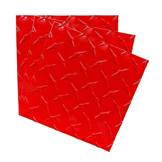 A spread of 3 Sheet Metal Squares that are Red Aluminum Diamond Tread Plate. 
