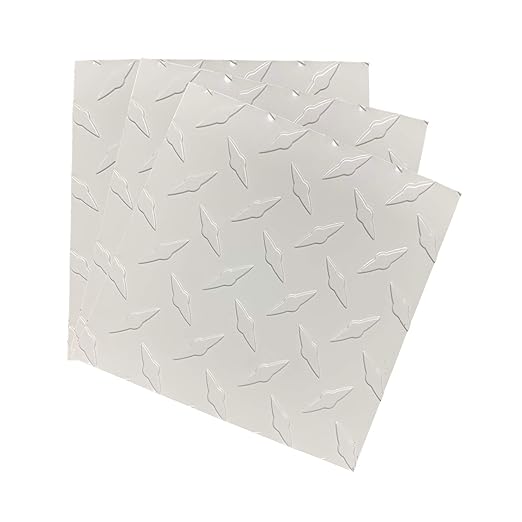A spread of 3 Sheet Metal Squares that are White Aluminum Diamond Tread Plate. 