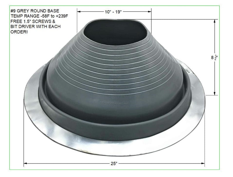 Dektite Grey EPDM Round Base  - Metal Roofing Pipe Flashing Boots
